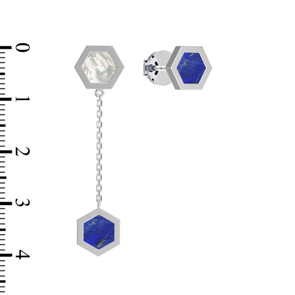 Серьги из белого золота c лазуритом и перламутром