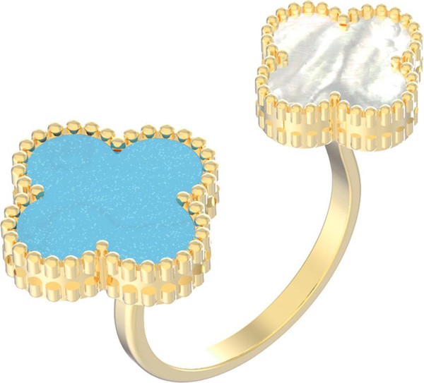 Кольцо из лимонного золота c бирюзой и перламутром