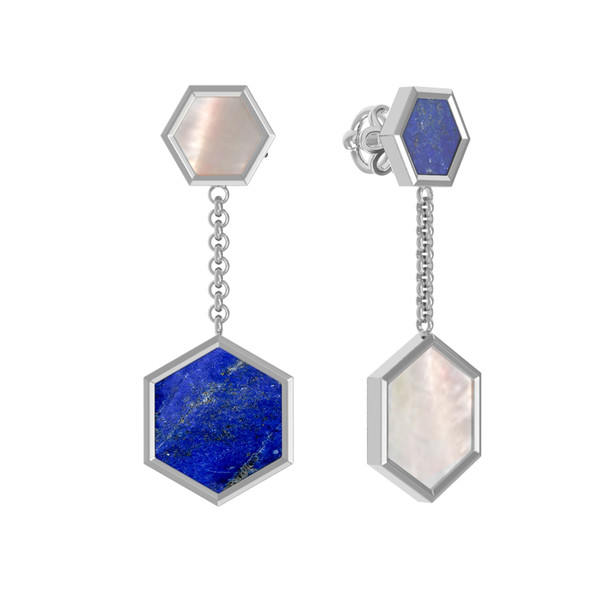 Серьги из белого золота c лазуритом и перламутром