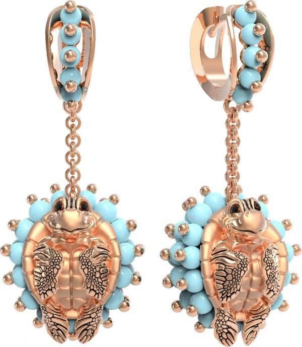 Серьги из золота 585 пробы c эмалью и бирюзой