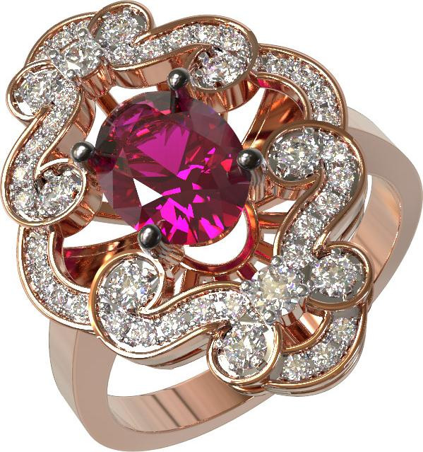 Кольцо из золота c бриллиантами и рубином