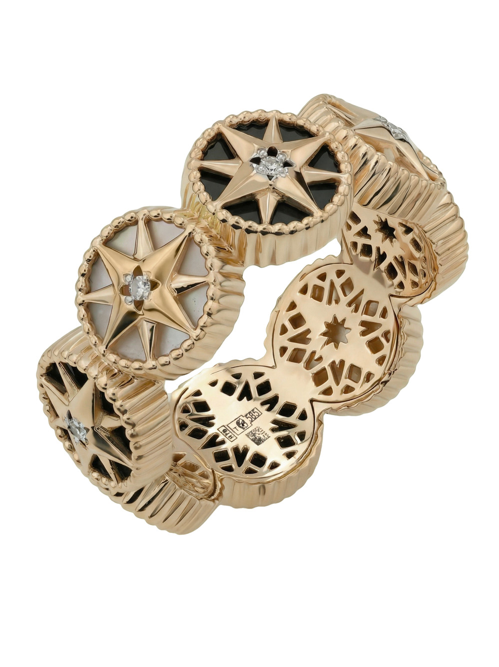 Кольцо из золота c бриллиантами, ониксом и перламутром