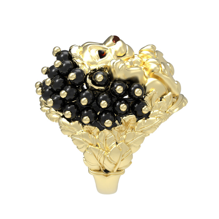 Кольцо из лимонного золота c эмаль и ониксом