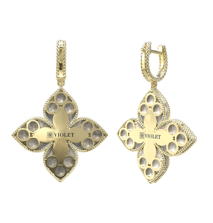 Серьги из лимонного золота c бриллиантами и перламутром