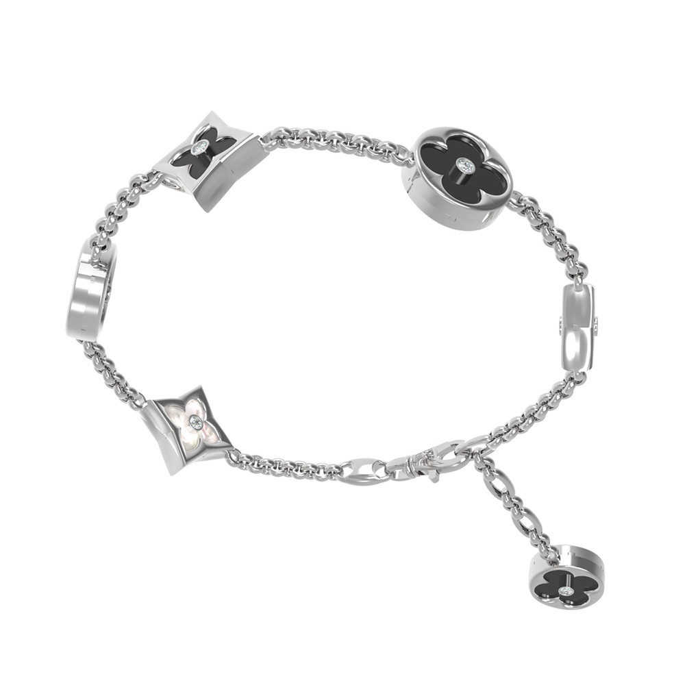 Браслет из белого золота c бриллиантами, ониксом и перламутром