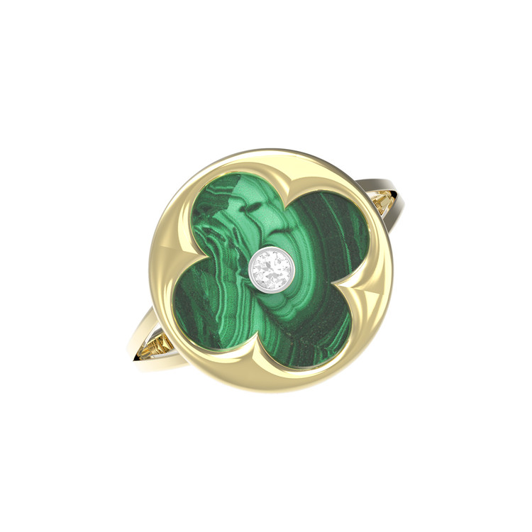 Кольцо из лимонного золота c бриллиантами и малахитом