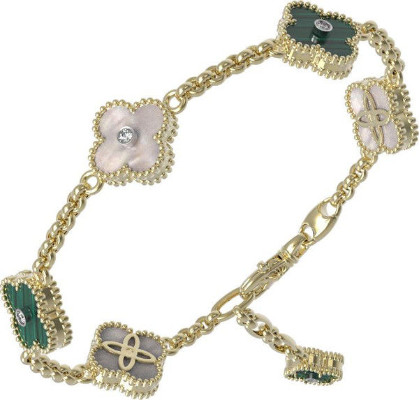 Браслет из лимонного золота c бриллиантами, малахитом и перламутром