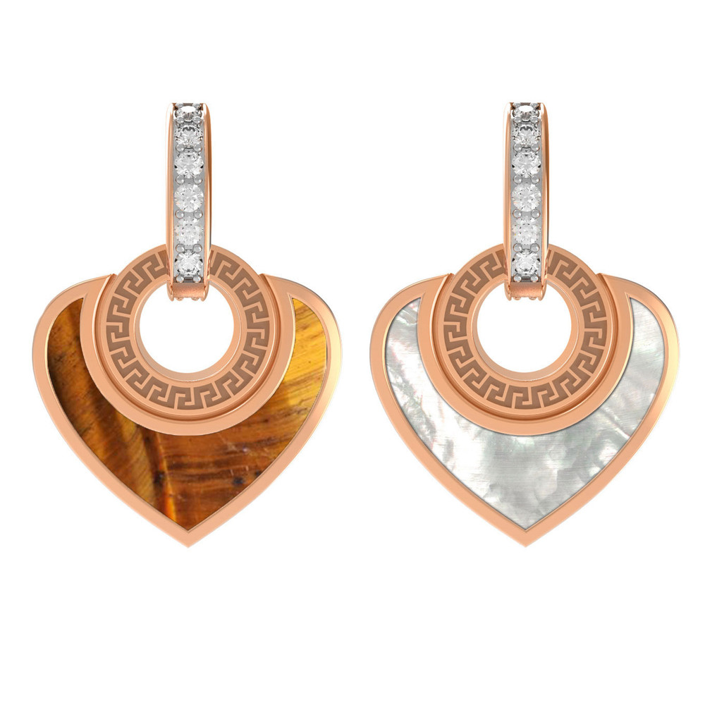 Подвеска из золота c фианитом, тигровым глазом и перламутром