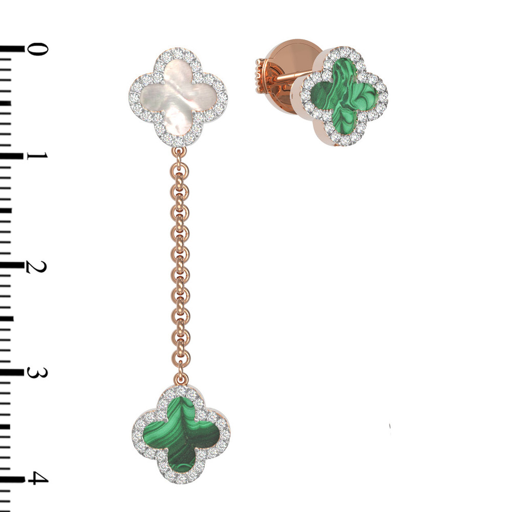 Серьги из золота c бриллиантами, малахитом и перламутром