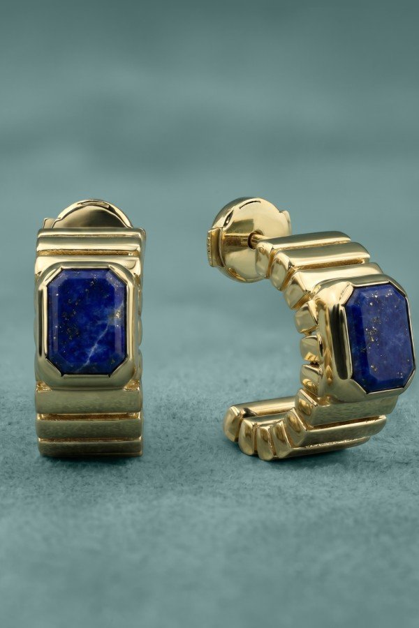 Серьги из лимонного золота c лазуритом