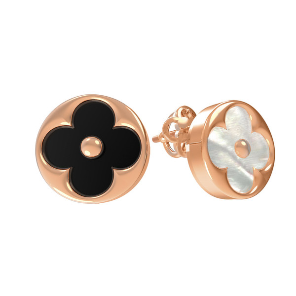 Серьги из золота c ониксом и перламутром