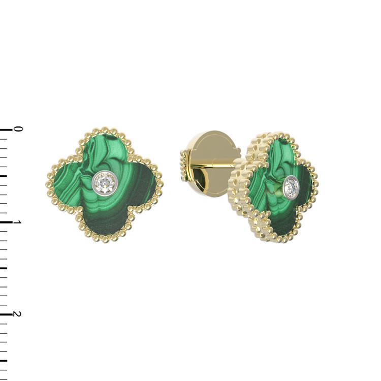 Серьги из лимонного золота c бриллиантами и малахитом