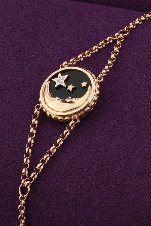 Браслет из золота 585 пробы c бриллиантами, ониксом и перламутром