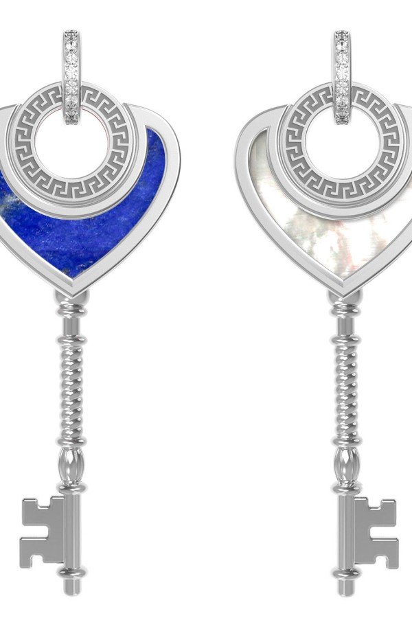 Подвеска из белого золота c фианитом, лазуритом и перламутром