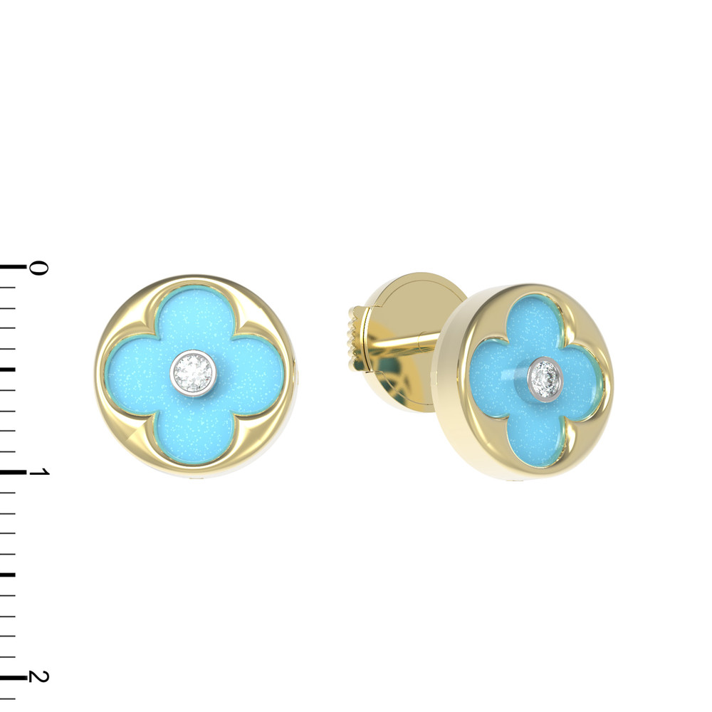 Серьги из лимонного золота c бриллиантами и бирюзой