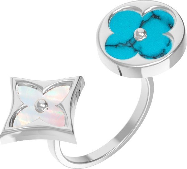 Кольцо из белого золота c бирюзой и перламутром