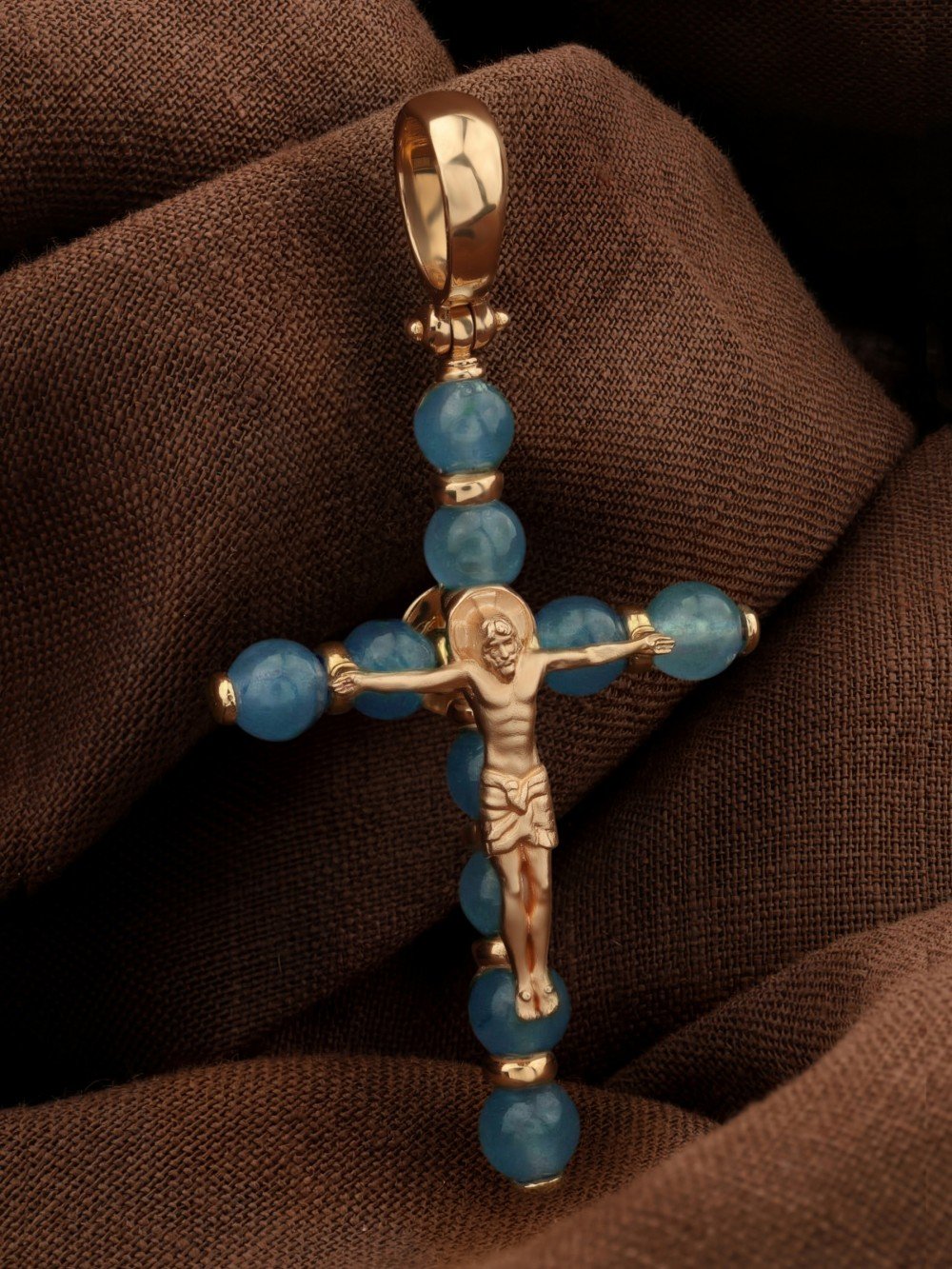 Крест из золота c жадеитом