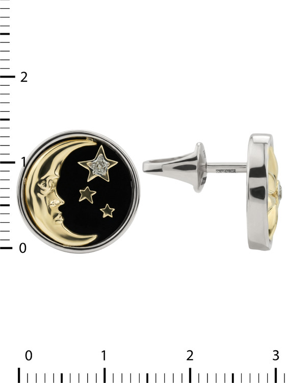 Серьги из белого золота c бриллиантами, ониксом и перламутром