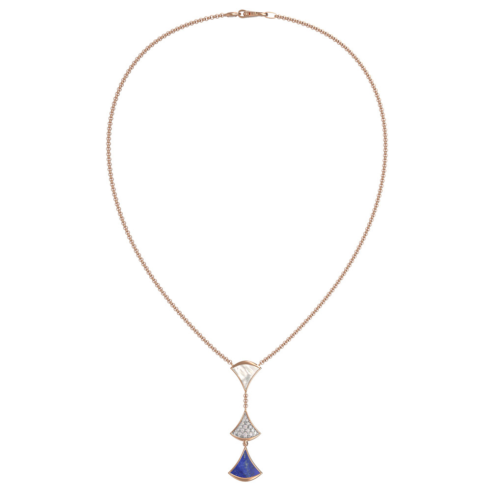 Колье из золота c бриллиантами, лазуритом и перламутром