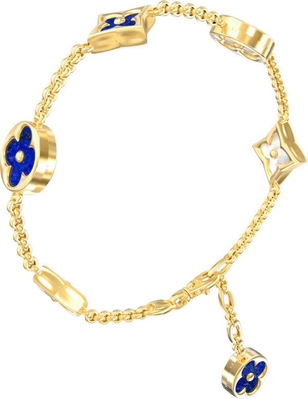 Браслет из лимонного золота c лазуритом и перламутром