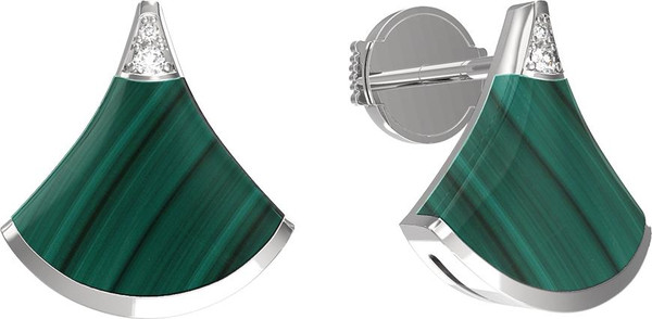 Серьги из белого золота c бриллиантами и малахитом