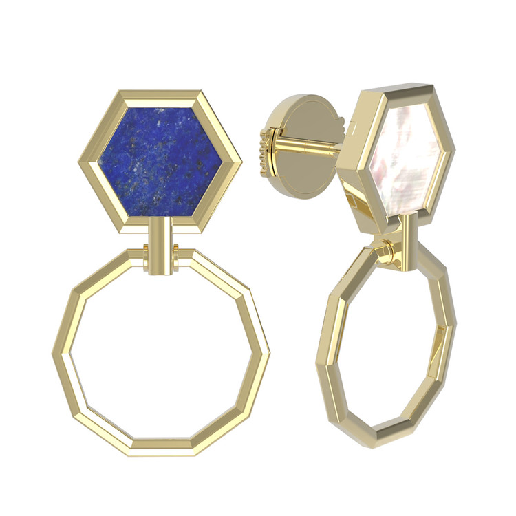 Серьги из лимонного золота c лазуритом и перламутром