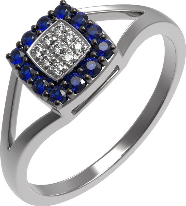 Кольцо из белого золота 585 пробы c бриллиантами и сапфиром