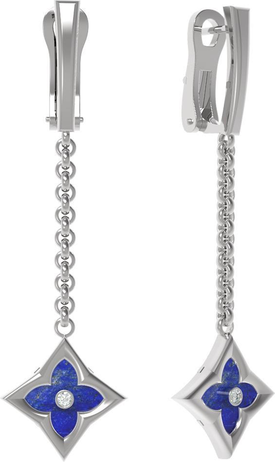 Серьги из белого золота c бриллиантами и лазуритом