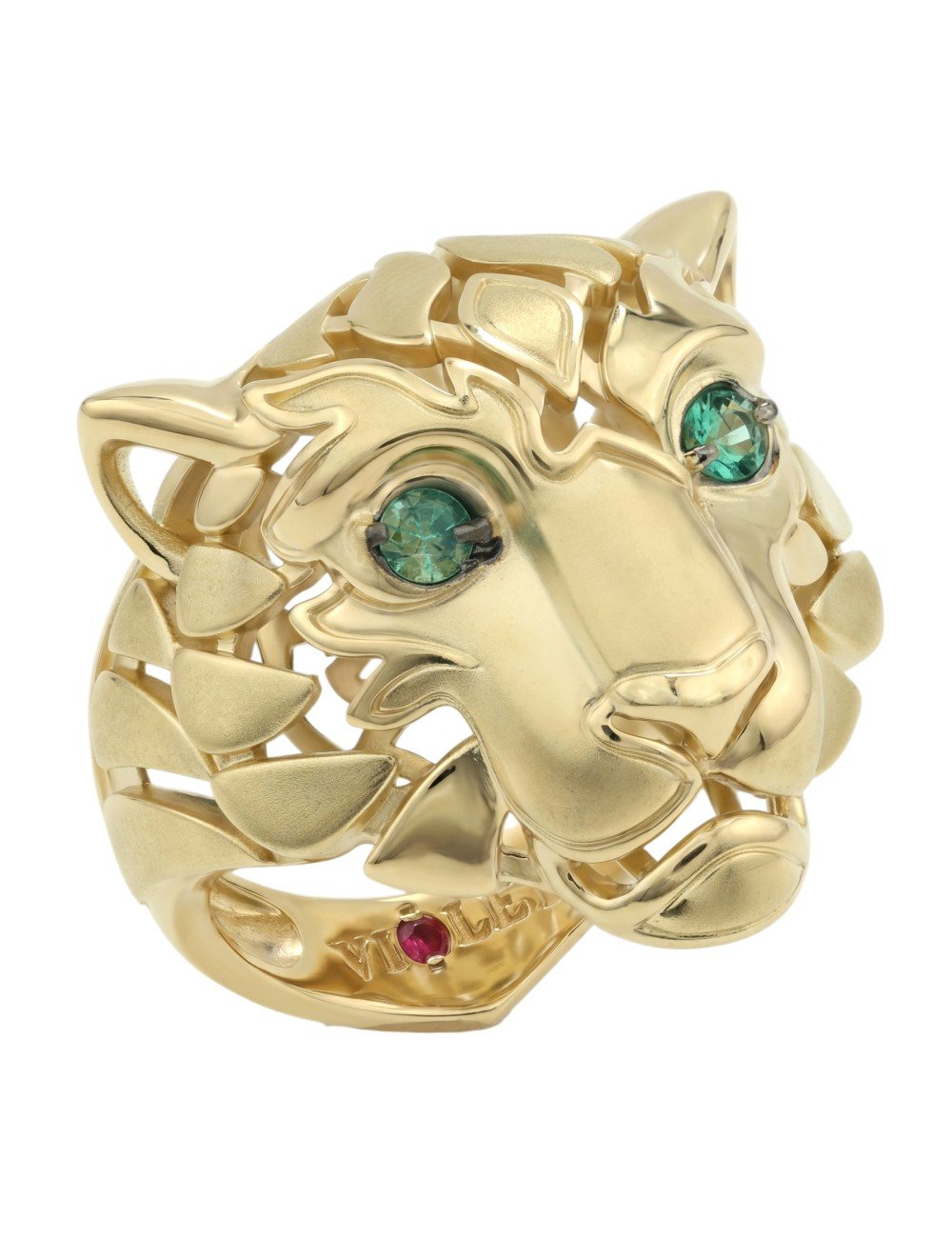 Кольцо из лимонного золота c изумрудом и рубином