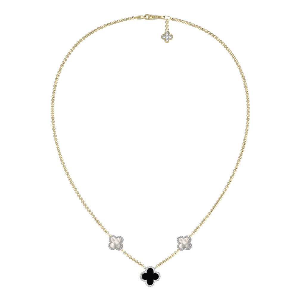 Колье из лимонного золота c бриллиантами, ониксом и перламутром