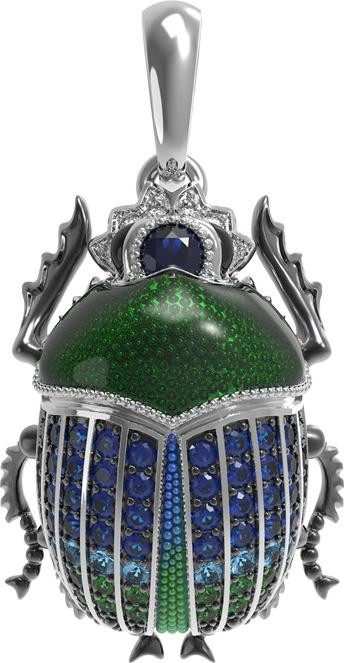 Подвеска из белого золота c эмаль , фианитом и сапфиром
