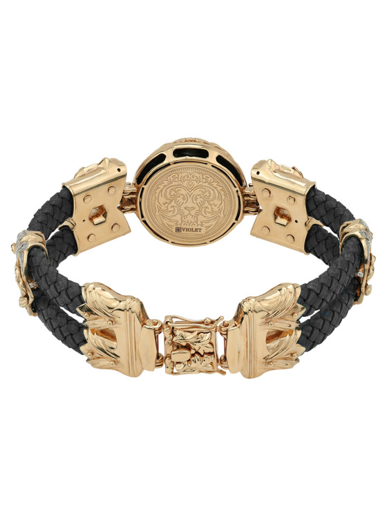 Браслет из золота c эмаль , бриллиантами, шнурком и ониксом