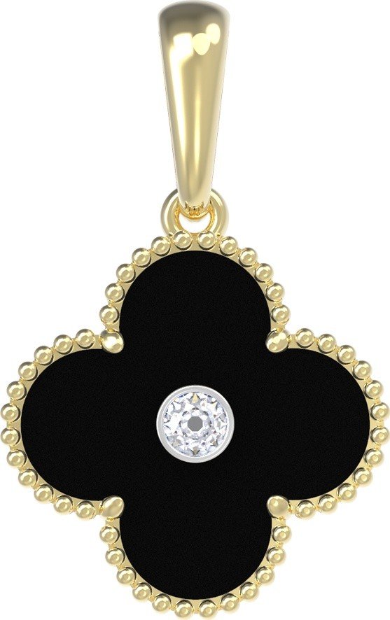 Подвеска из лимонного золота 585 пробы c бриллиантами и ониксом