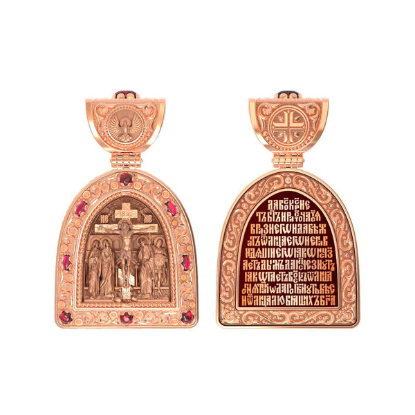 Образок из золота c эмаль и рубином