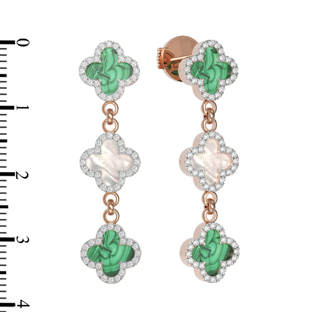 Серьги из золота c бриллиантами, малахитом и перламутром