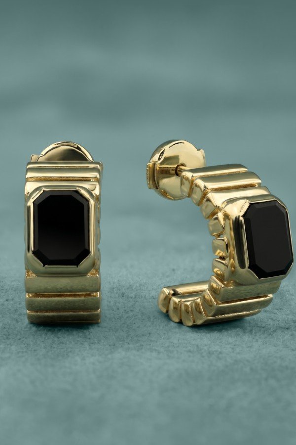 Серьги из лимонного золота c ониксом