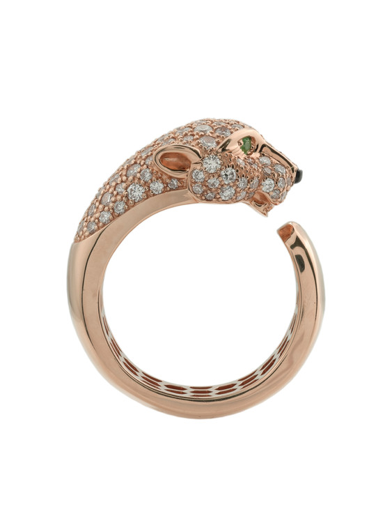 Кольцо из розового золота c бриллиантами, изумрудом и ониксом