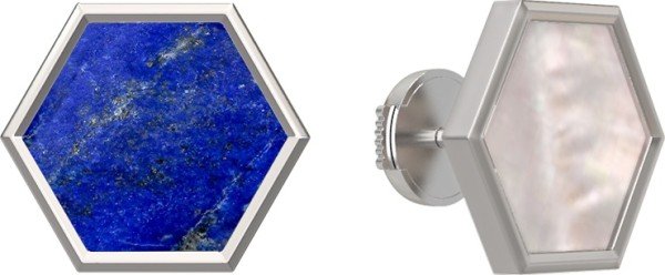 Серьги из белого золота 585 пробы c лазуритом и перламутром