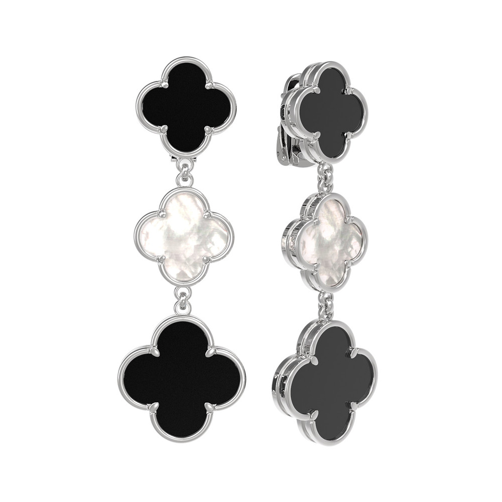 Серьги из белого золота c ониксом и перламутром