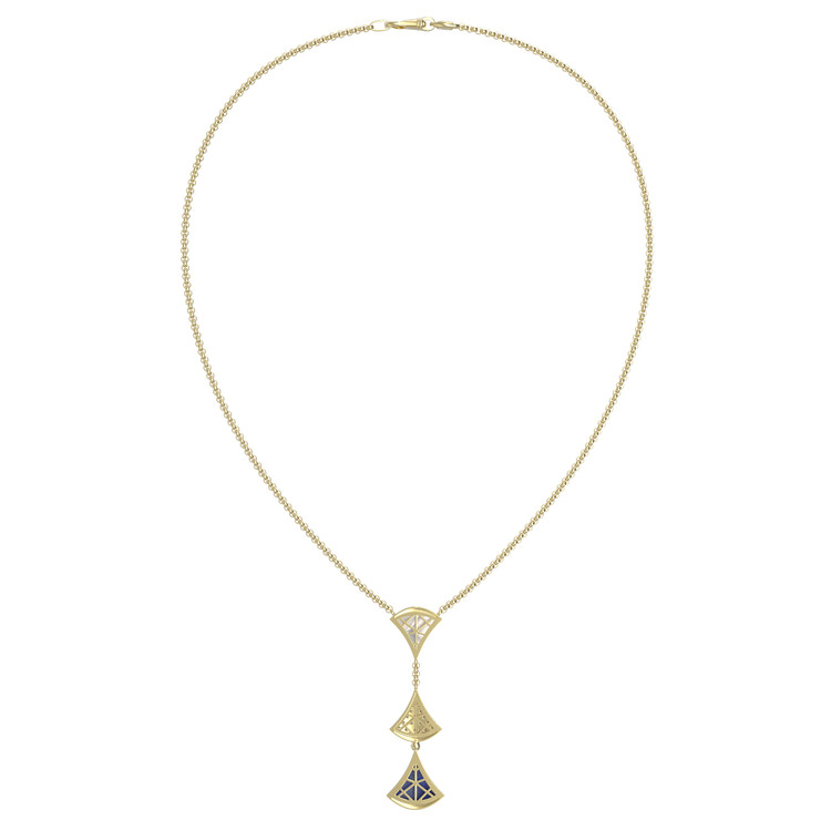 Колье из лимонного золота c бриллиантами, лазуритом и перламутром