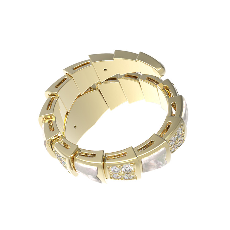 Кольцо из лимонного золота c бриллиантами и перламутром