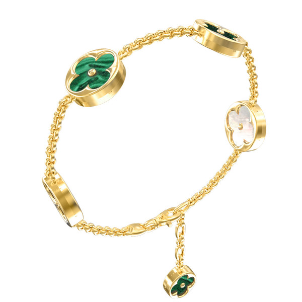 Браслет из лимонного золота c малахитом и перламутром