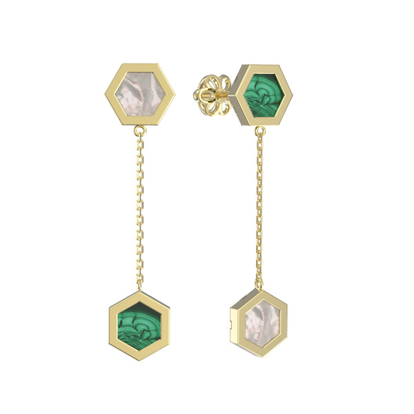 Серьги из лимонного золота c малахитом и перламутром