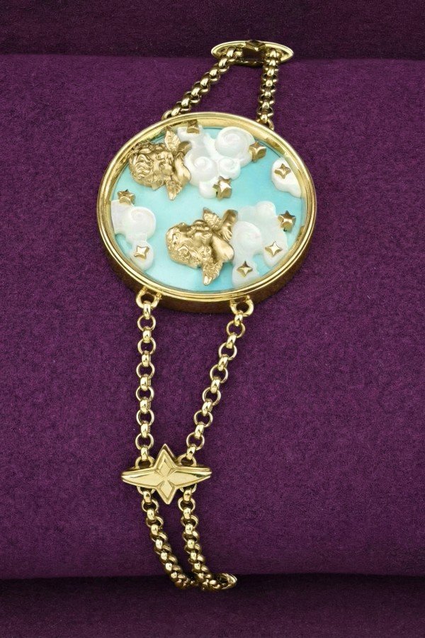 Браслет из лимонного золота c бирюзой и перламутром