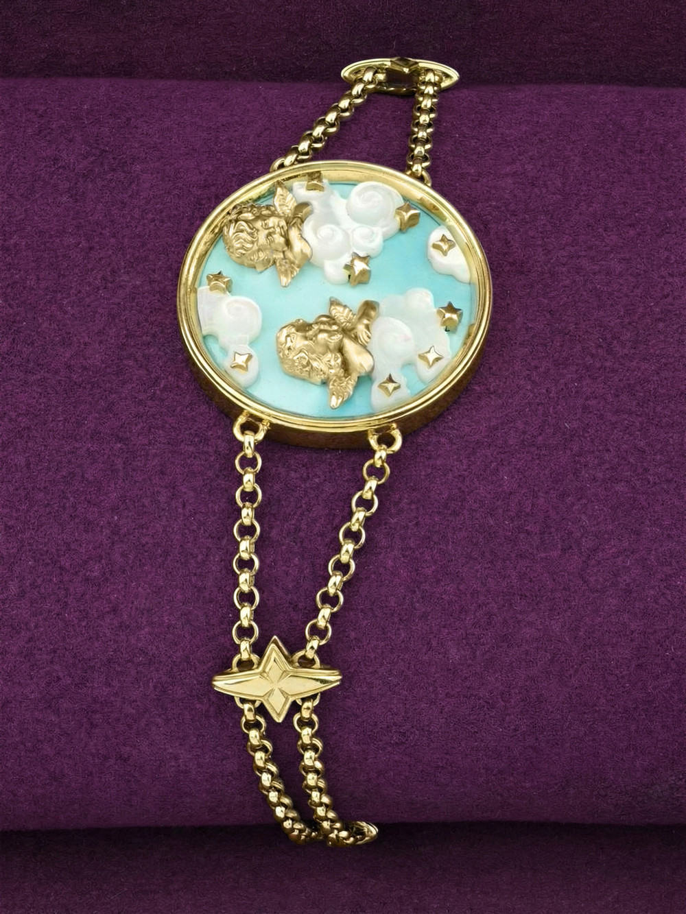 Браслет из лимонного золота c бирюзой и перламутром