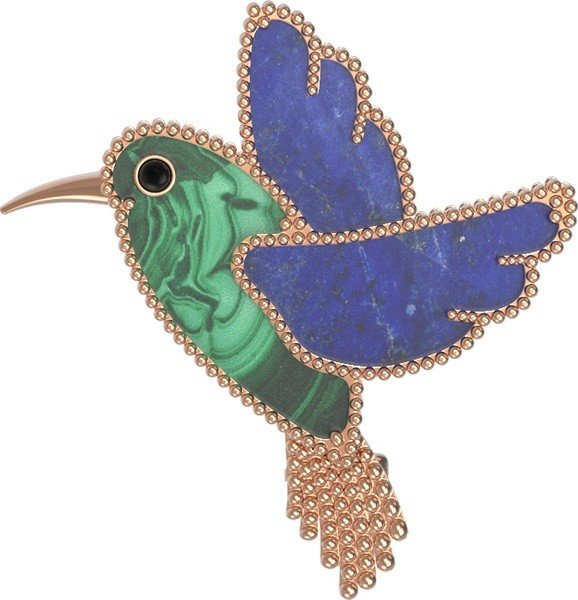 Брошь из золота c эмалью, лазуритом и малахитом