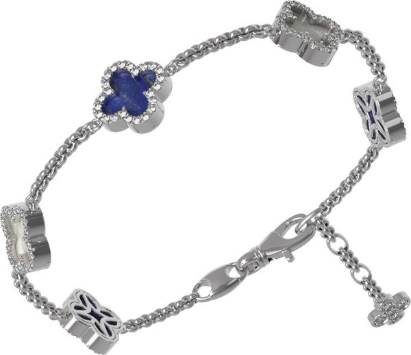 Браслет из белого золота c бриллиантами, лазуритом и перламутром