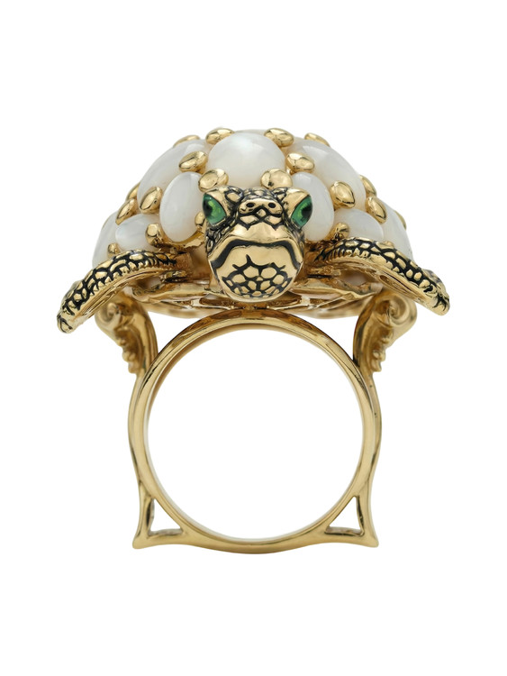 Кольцо из лимонного золота c эмаль и перламутром