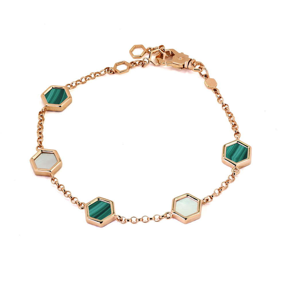 Браслет из золота c малахитом и перламутром