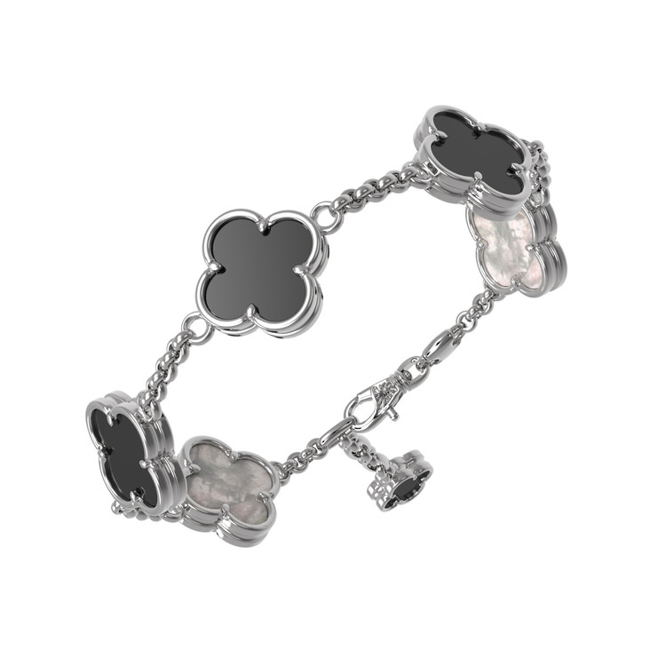 Браслет из белого золота c ониксом и перламутром